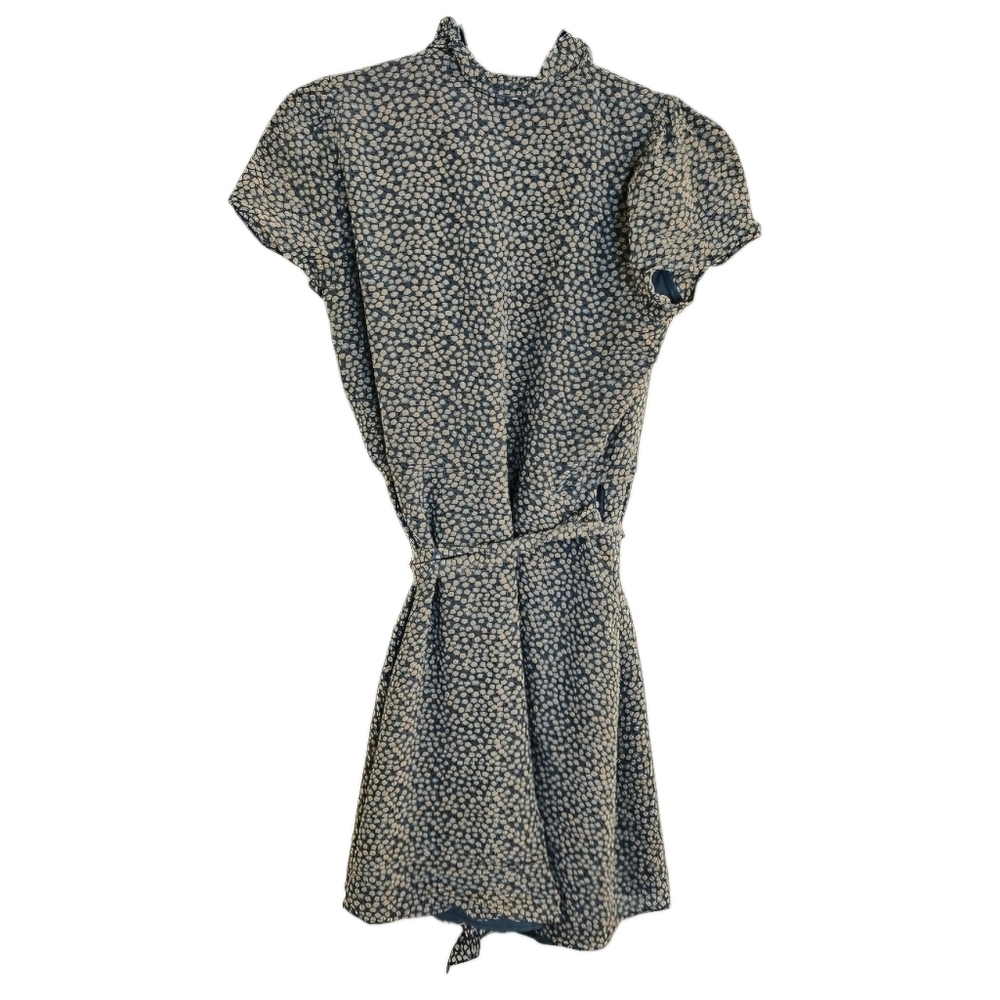 Madewell Silk Blue Floral Ruffle-Edge Wrap Dress in Bitsy Floral size XS EUC - Picture 3 of 7